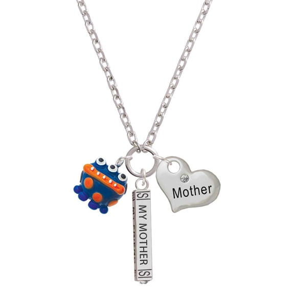Delight Jewelry Resin Blue Monster with Orange Dots Always My Mother Bar Zoe Necklace
