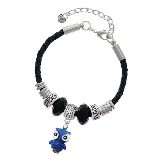 Delight Jewelry Resin Blue Snow Owl Best Friend Celtic Knot Leather Bead Bracelet, 7"+2" Extender