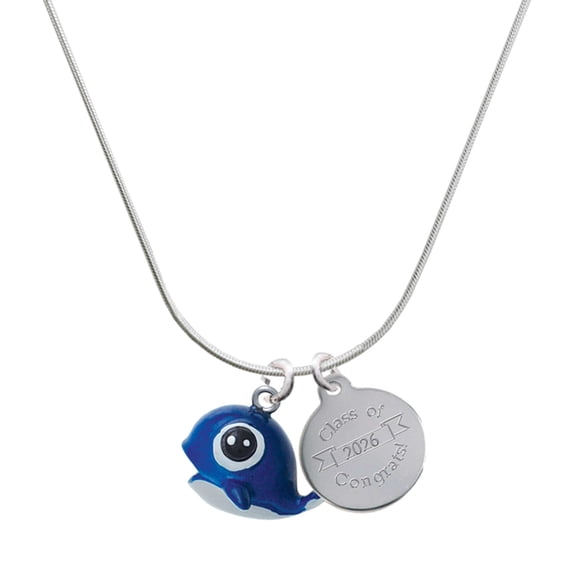 Delight Jewelry Resin Blue Whale - Silvertone Engraved Congrats Class of 2026 Charm Necklace, 18"
