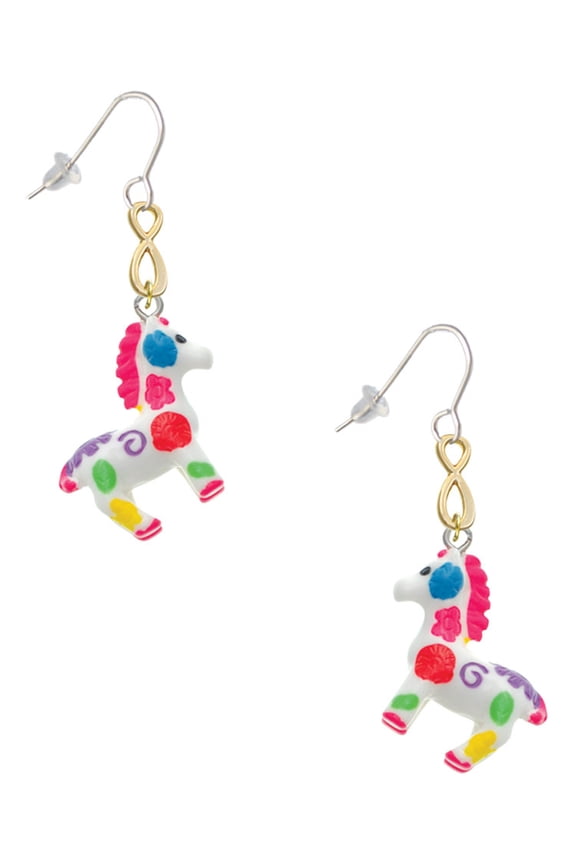 Resin Bright Paint Pony Gold Tone Infinity French Earrings