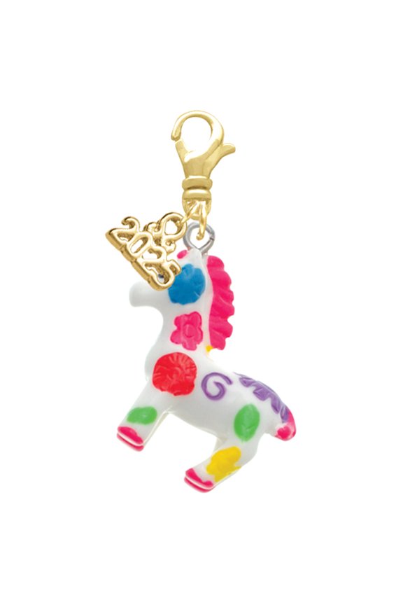 Resin Bright Paint Pony - Gold-tone Clip on Charm with Mini Year 2025