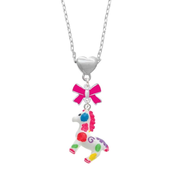 Delight Jewelry Resin Bright Paint Pony Hot Pink Bow Heart Necklace