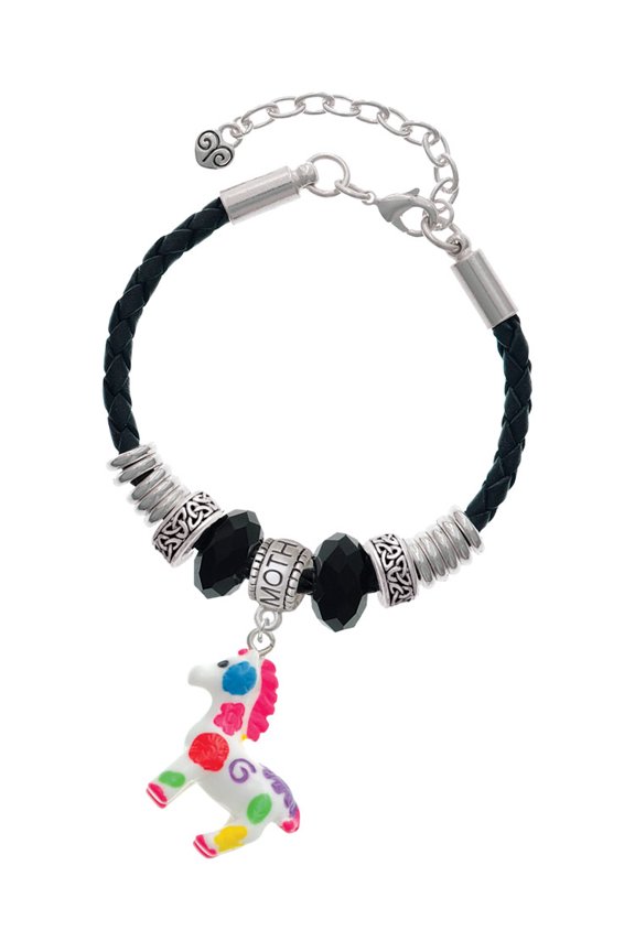 Resin Bright Paint Pony Mother Celtic Knot Leather Bead Bracelet, 7"+2" Extender