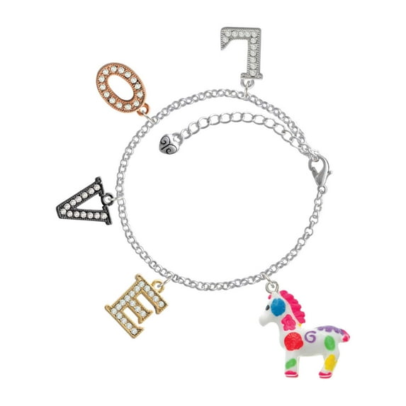 Delight Jewelry Resin Bright Paint Pony Multi-Colored Crystal Love Charm Bracelet