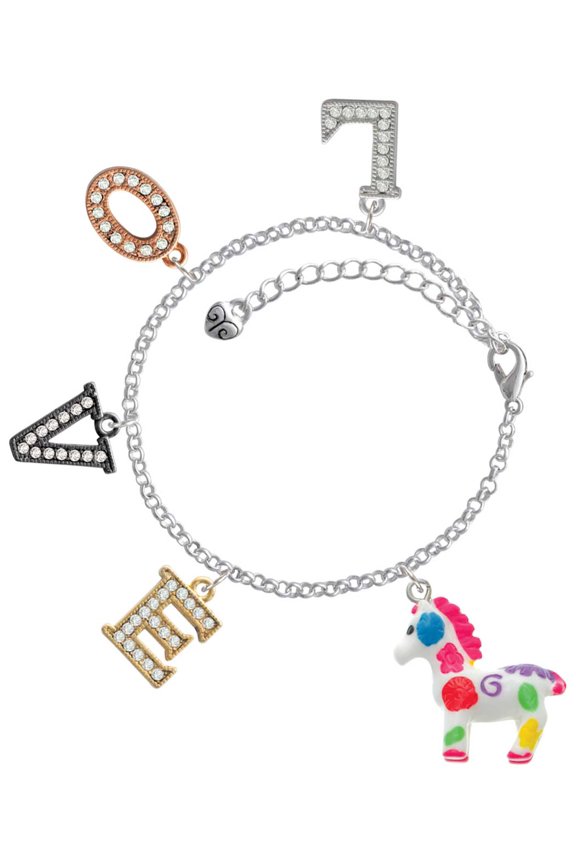 Resin Bright Paint Pony Multi-Colored Crystal Love Charm Bracelet