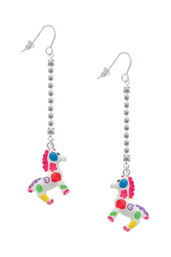 Resin Bright Paint Pony - Silver-tone Long Sparkle Dangle French Earrings