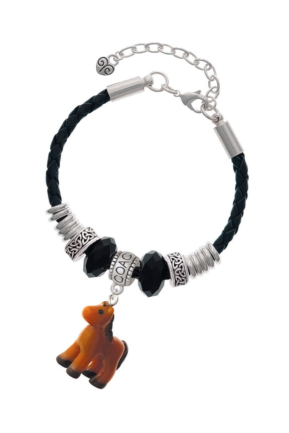 Resin Brown Pony Coach Celtic Knot Leather Bead Bracelet, 7"+2" Extender