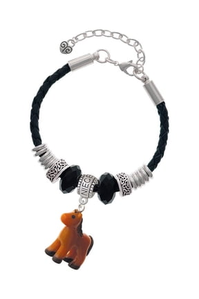 Resin Brown Pony Niece Celtic Knot Leather Bead Bracelet, 7"+2" Extender