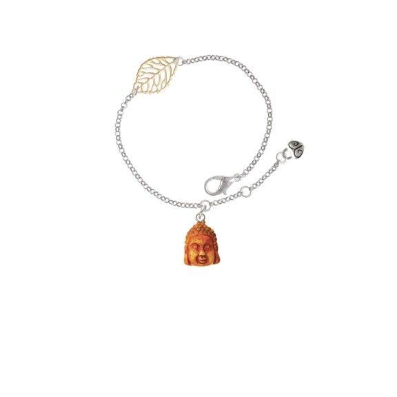 Delight Jewelry Resin Buddha Head - Goldtone Leaf Delicate Bracelet, 6.25+1.75"