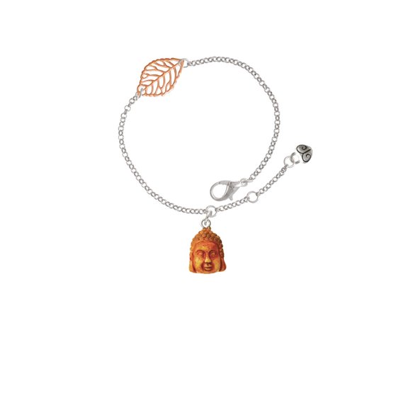 Delight Jewelry Resin Buddha Head - Rose Goldtone Leaf Delicate Bracelet, 6.25+1.75"