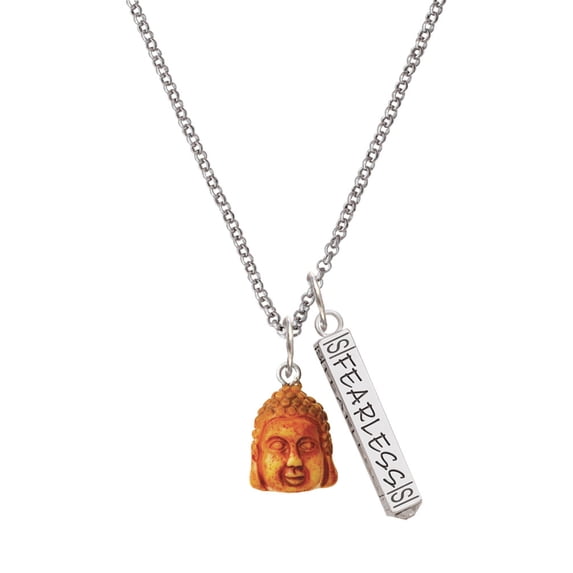 Delight Jewelry Resin Buddha Head Silvertone Fearless Bar Charm Necklace, 23"