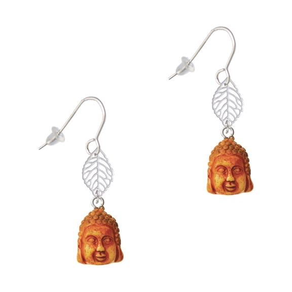 Delight Jewelry Resin Buddha Head Silvertone Leaf French Earrings