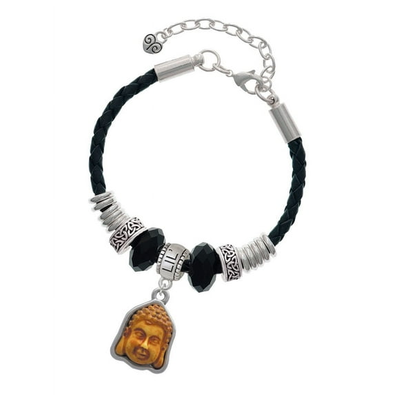 Delight Jewelry Resin Buddha Head in Frame Lil Sister Celtic Knot Leather Bead Bracelet, 7"+2" Extender