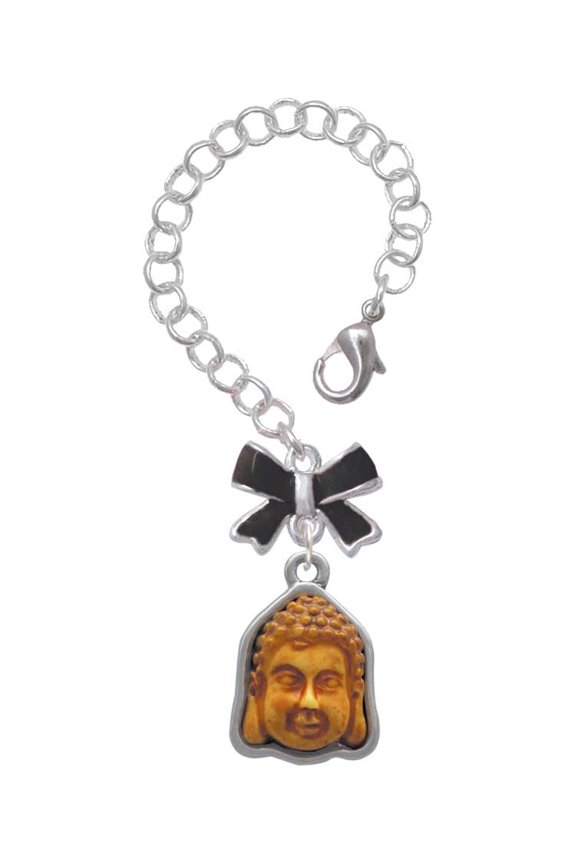 Resin Buddha Head in Frame - Silvertone Black Bow Charm Accessory for Tumblers and Thermal Cups