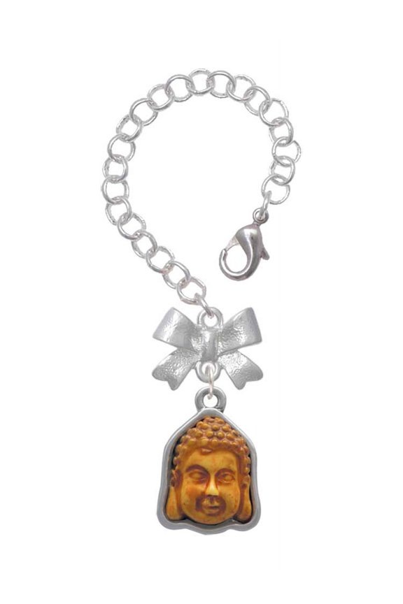 Resin Buddha Head in Frame - Silvertone Bow Charm Accessory for Tumblers and Thermal Cups