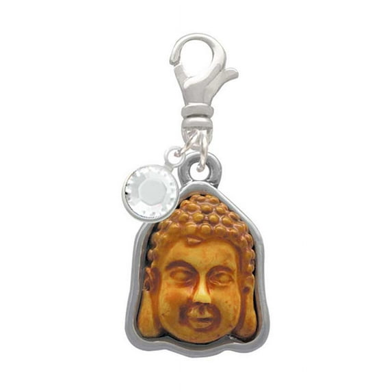 Delight Jewelry Resin Buddha Head in Frame - Silvertone Clip on Charm with Clear Crystal Drop