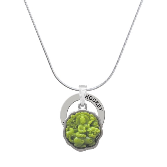Delight Jewelry Resin Buddha in Frame Hockey Ring Charm Necklace, 18"
