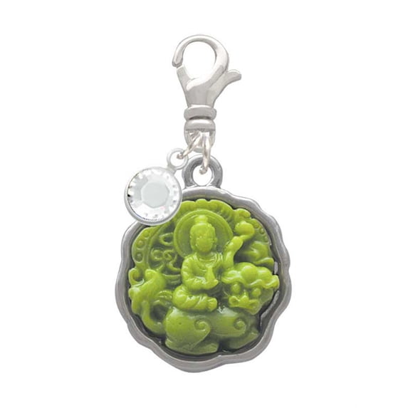 Delight Jewelry Resin Buddha in Frame - Silvertone Clip on Charm with Clear Crystal Drop