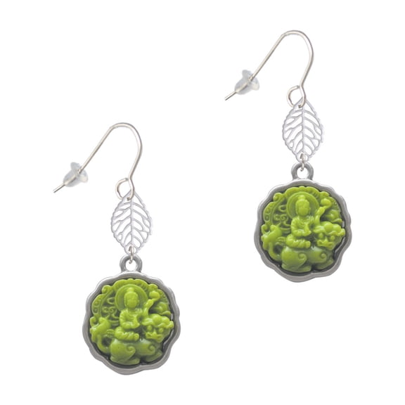 Delight Jewelry Resin Buddha in Frame Silvertone Leaf French Earrings
