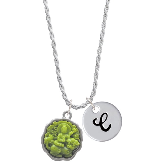 Delight Jewelry Resin Buddha in Frame Silvertone Script Initial Disc - C - Charm Necklace, 20"+3"