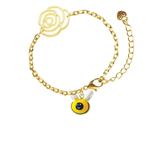 Delight Jewelry Resin Bumble Bee Gold-tone Flower Link Chain Bracelet, 6.75"+2" Extender