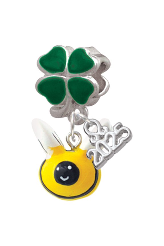 Resin Bumble Bee - Good Luck Green Four Leaf Clover Charm Bead Dangle with Mini 2025