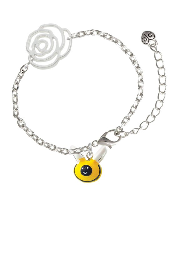 Resin Bumble Bee Silver-tone Flower Link Chain Bracelet, 6.75"+2" Extender