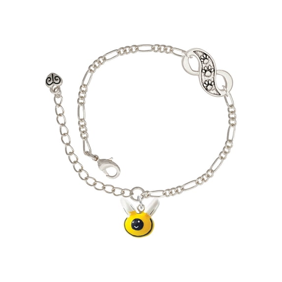 Delight Jewelry Resin Bumble Bee Silver-tone Paw Infinity Link Chain Bracelet, 6"+2" Extender