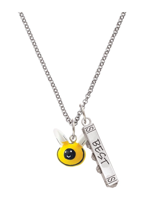 Resin Bumble Bee Silvertone Best Friends Forever Bar Charm Necklace, 23"