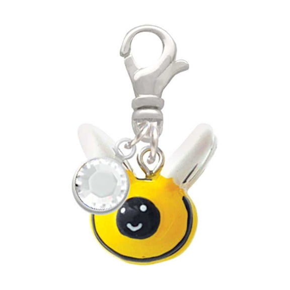Delight Jewelry Resin Bumble Bee - Silvertone Clip on Charm with Clear Crystal Drop
