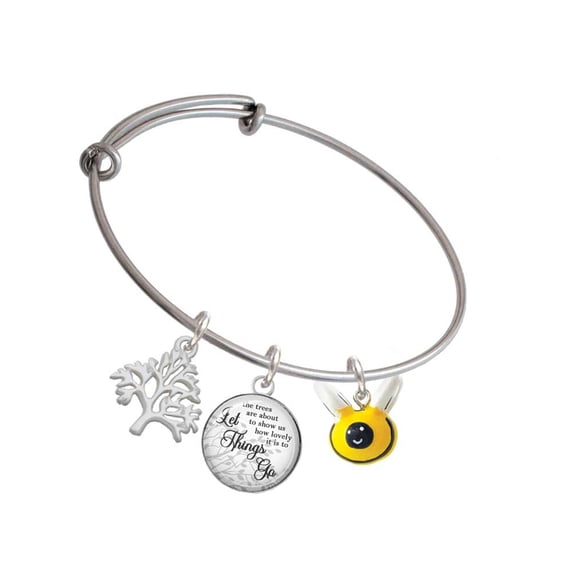 Delight Jewelry Resin Bumble Bee Silvertone Let Things Go Tree Charm Bangle Bracelet