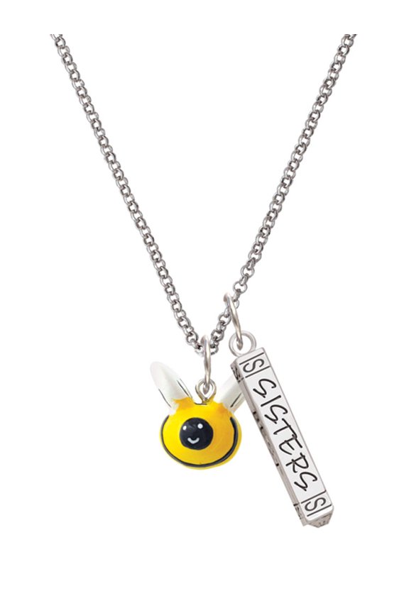 Resin Bumble Bee Silvertone Sisters Best Friends Forever Bar Charm Necklace, 23"