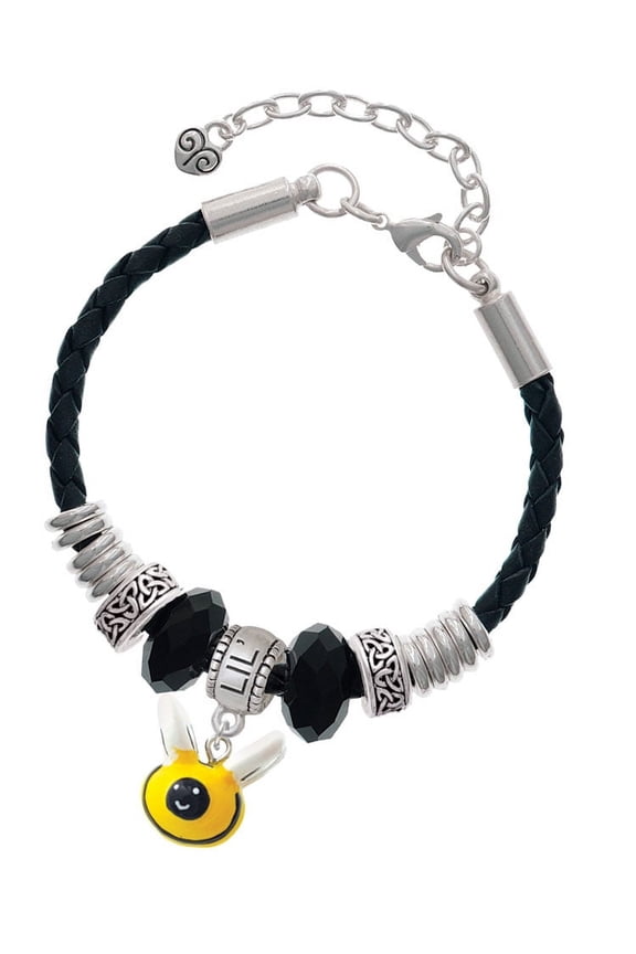 Resin Bumble Bee Sister Celtic Knot Leather Bead Bracelet, 7"+2" Extender