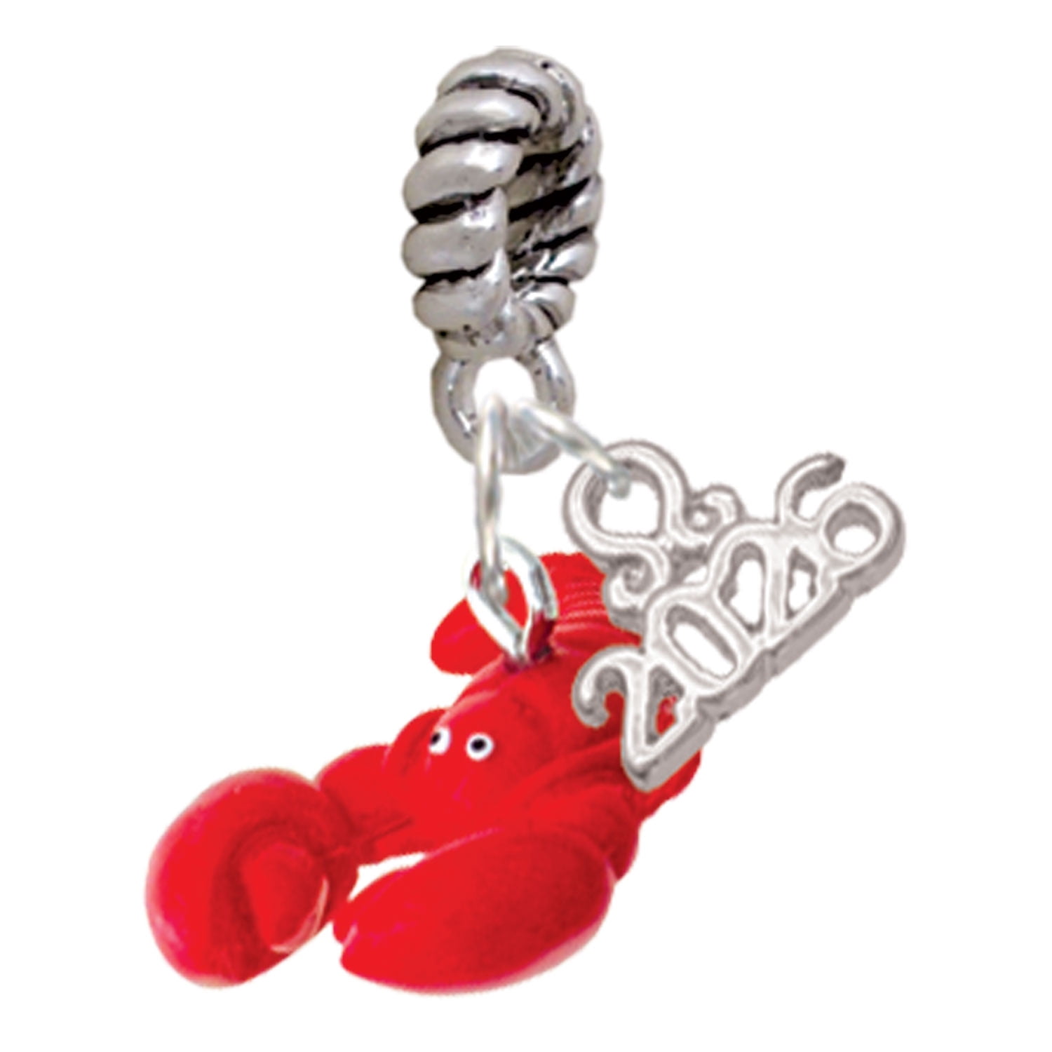 Dangling Red Rope Delight Jewelry Resin Curved Red Lobster - Silver Plated Rope Charm ...