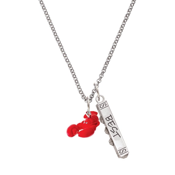 Delight Jewelry Resin Curved Red Lobster Silvertone Best Friends Forever Bar Charm Necklace, 23"