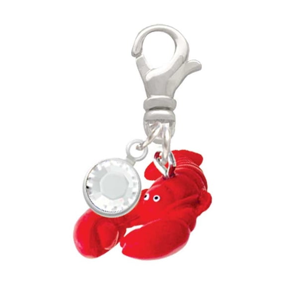 Delight Jewelry Resin Curved Red Lobster - Silvertone Clip on Charm with Clear Crystal Drop