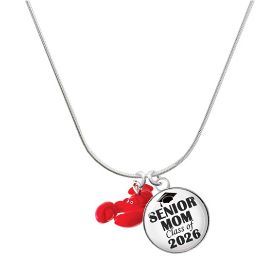 Delight Jewelry Resin Curved Red Lobster - Silvertone Senior Mom Class of 2026 Dome Necklace, 18"