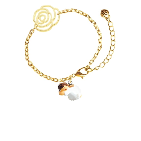 Delight Jewelry Resin Flying Angel Gold-tone Flower Link Chain Bracelet, 6.75"+2" Extender