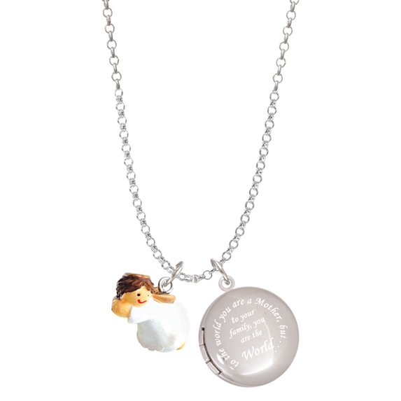 Delight Jewelry Resin Flying Angel To the World You are a Mother Locket Necklace