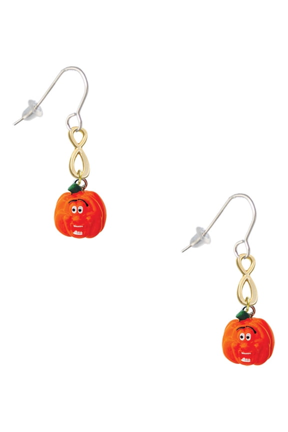 Resin Funny Ahh! Pumpkin Gold Tone Infinity French Earrings