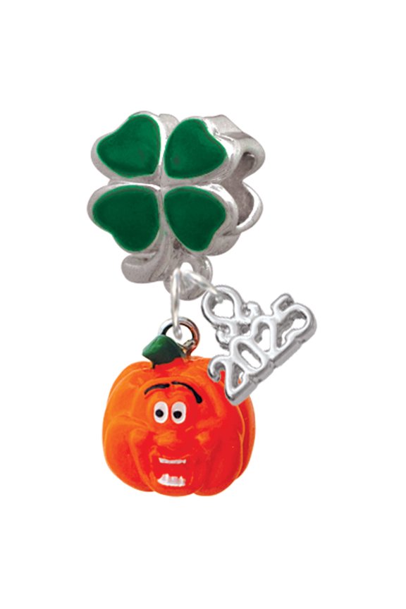 Resin Funny Ahh! Pumpkin - Good Luck Green Four Leaf Clover Charm Bead Dangle with Mini 2025