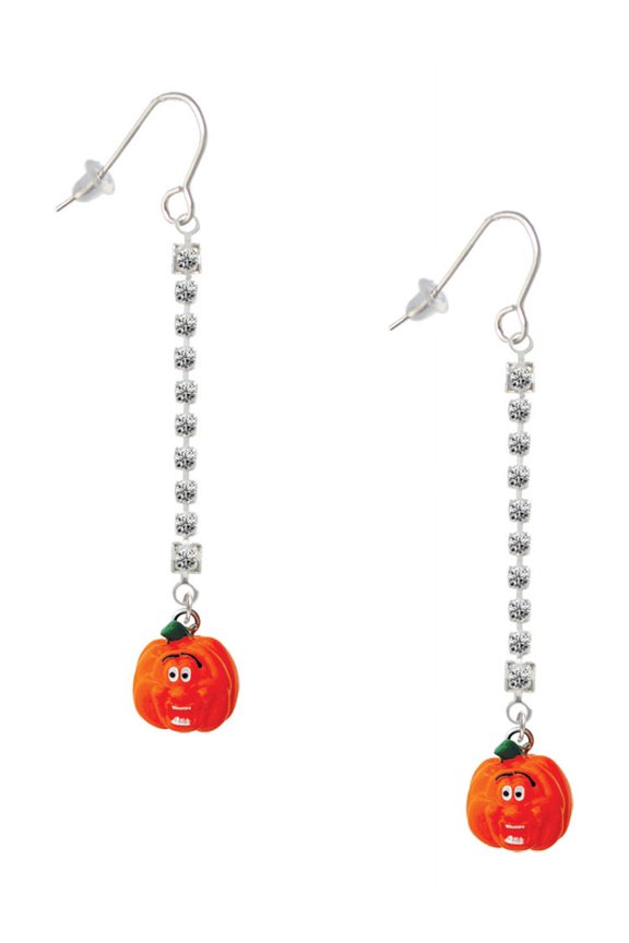 Resin Funny Ahh! Pumpkin - Silver-tone Long Sparkle Dangle French Earrings