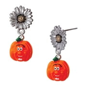 Delight Jewelry Resin Funny Ahh! Pumpkin - Two-tone Daisy Flower Post Earrings