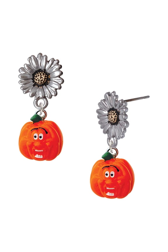 Resin Funny Ahh! Pumpkin - Two-tone Daisy Flower Post Earrings
