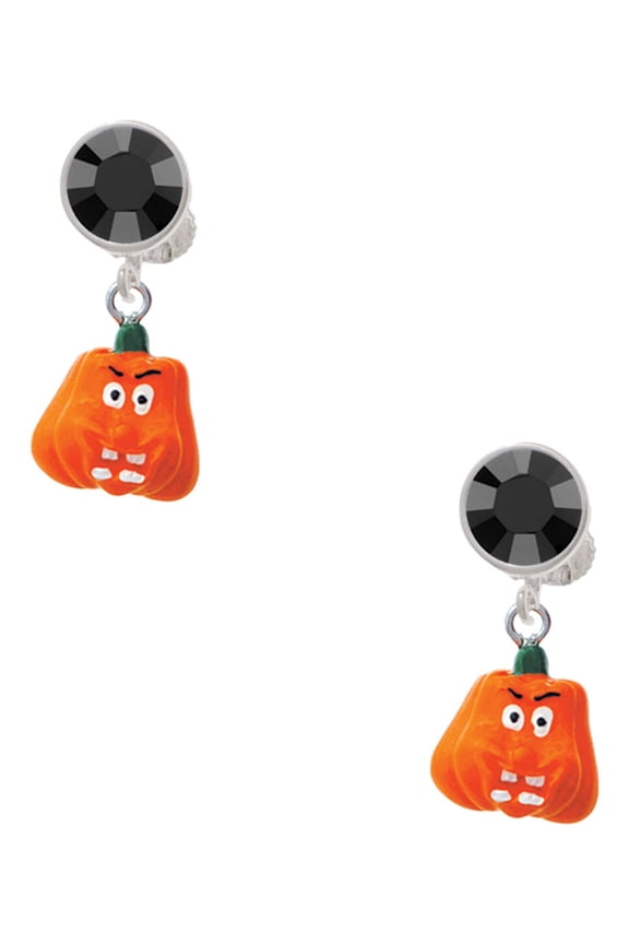 Resin Funny Boo! Pumpkin Black Crystal Clip on Earrings