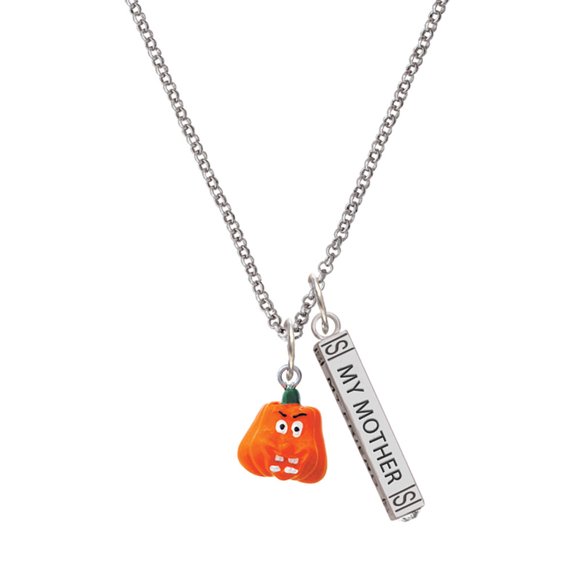 Delight Jewelry Resin Funny Boo! Pumpkin Silvertone Always My Mother Bar Charm Necklace, 23"