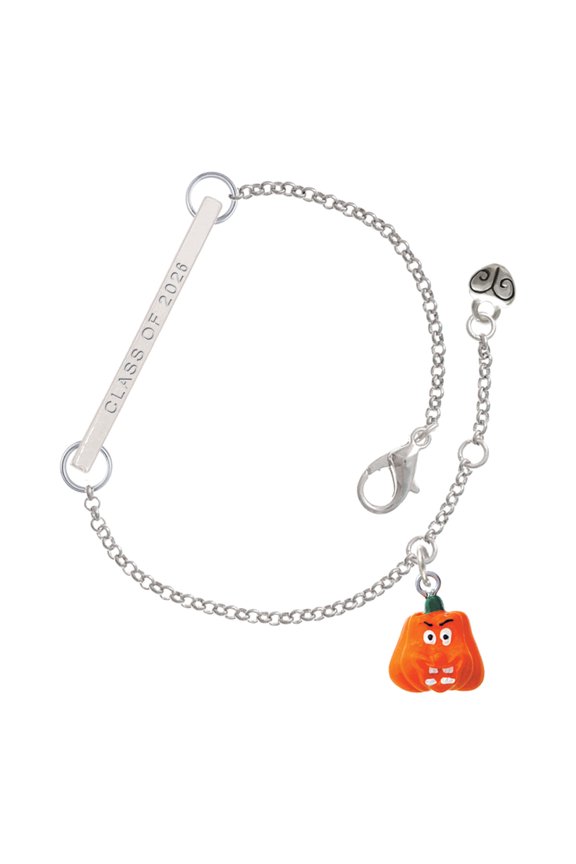 Resin Funny Boo! Pumpkin - Silvertone Class of 2026 Delicate Bar Bracelet, 8.5"