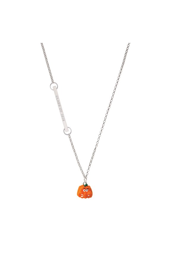 Resin Funny Grr! Pumpkin - Silvertone Class of 2026 Delicate Bar Necklace, 18.75"