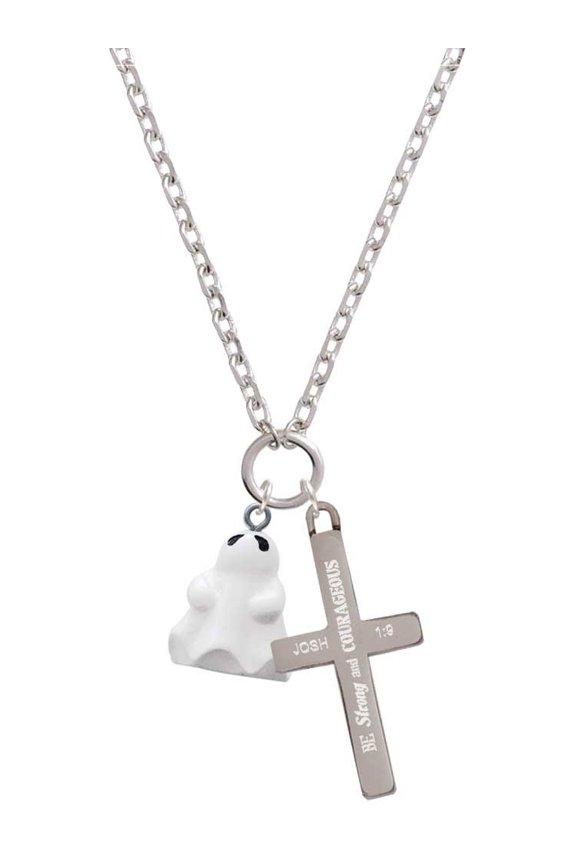 Resin Ghost Be Strong and Courageous Engraved Cross Zoey Necklace, 28"