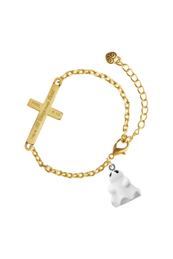 Resin Ghost - Gold Tone Philipians 4:13 I Do All Things Through Christ Engraved Cross Charm Bracelet, 6.5+1.5" Extender
